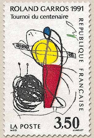 Roland Garros 1991. Tournoi du centenaire Œuvre originale de Miro. 3f.50 multicolore Y2699