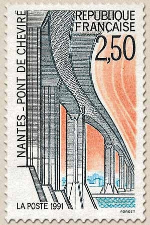 Série touristique Le pont de Cheviré, Nantes. 2f.50 gris, orange et bleu clair Y2704