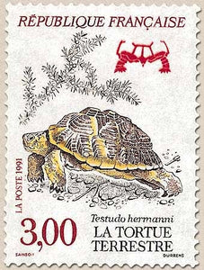 Série Nature de France. Espèces protégées Tortue terrestre  3f. Marron clair, rouge et noir Y2722