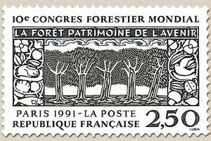 10e Congrès forestier mondial, à Paris. Composition symbolique  2f.50 vert foncé, bleu-vert et noir Y2725