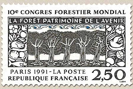 10e Congrès forestier mondial, à Paris. Composition symbolique  2f.50 vert foncé, bleu-vert et noir Y2725