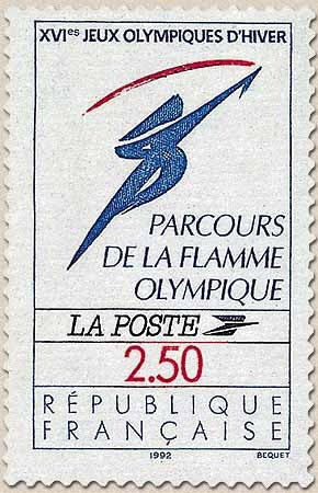 Parcours de la flamme olympique. Logo officiel  2f.50 bleu, rouge et noir Y2732
