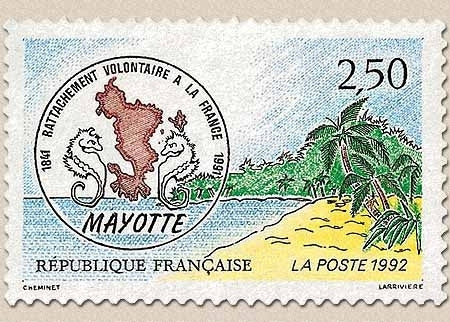 150e anniversaire du rattachement volontaire de Mayotte à la France. Paysage et logo  2f.50 Y2735