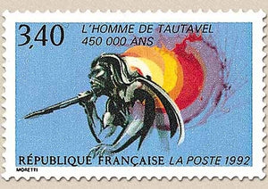L'Homme de Tautavel. Homme préhistorique avec javelot, grotte  3f.40 multicolore Y2759