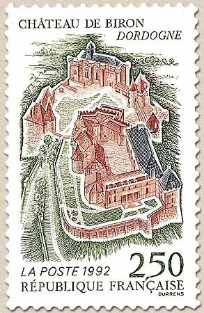 Série touristique. Château de Biron (Dordogne) 2f.50 vert, bleu foncé et brun Y2763