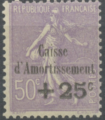 Au profit de la Caisse d'Amortissement. Types anciens surchargés. +25c. Sur 50c. (violet) Neuf luxe ** Y276