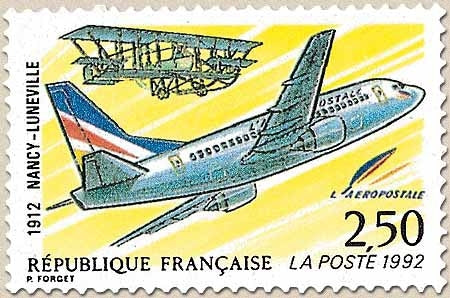 80e anniversaire de la 1re liaison postale aérienne, Nancy-Lunéville. Avions ancien et moderne en vol  2f.50 Y2778