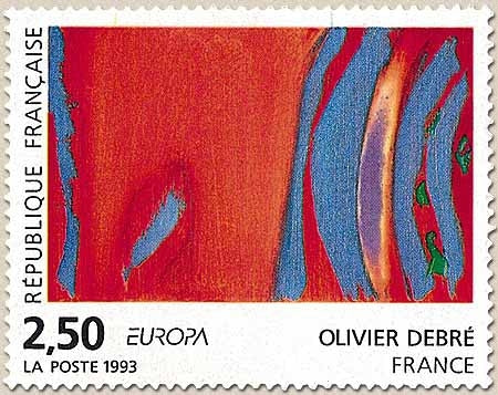 Europa. Art contemporain. Œuvre d'Olivier Debré, Rouge rythme bleu. 2f.50 rouge, bleu, vert et violet Y2797