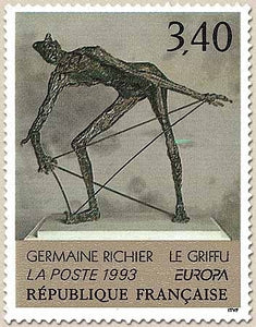 Europa. Art contemporain. Œuvre de Germaine Richier, Le griffu. 3f.40 gris clair, gris foncé et bronze Y2798