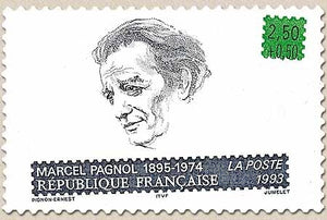 Personnages célèbres. Ecrivains français. Marcel Pagnol (1895-1974)  2f.50 + 50c. Bleu, vert et noir Y2802