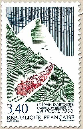 Série touristique. Le petit train d'Artouste (Pyrénées-Atlantiques) 3f.40 bleu, vert et rouge Y2816