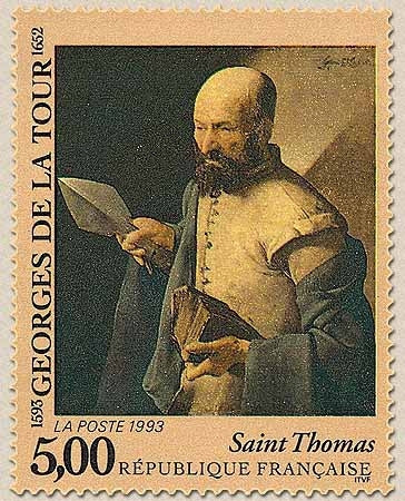 Série artistique. 400e anniversaire de la naissance de Georges de la Tour (1593-1652). Saint Thomas   5f. Y2828