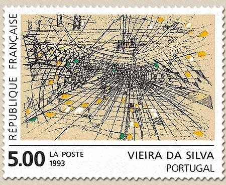 Série européenne d'art contemporain. Gravure rehaussée, Marie Hélène Vieira da Silva (1909-1992). 5f. Y2835