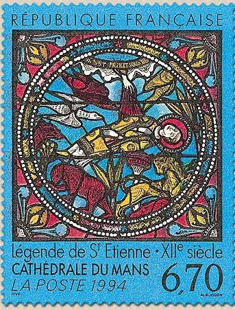 Série artistique. Vitrail roman de la cathédrale du Mans. La légende de Saint Etienne (XII° siècle). 6f.70 Y2859