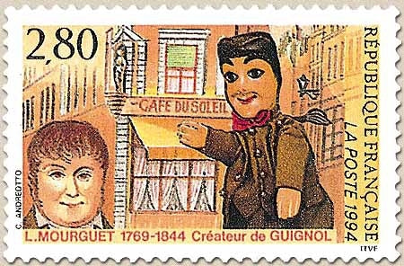 150e anniversaire de la mort de Laurent Mourguet (1769-1844), Guignol. Portrait, la marionnette  2f.80 Y2861