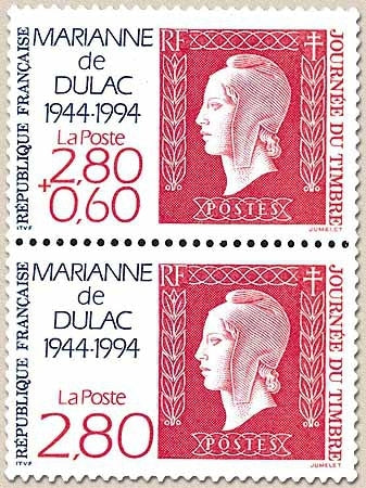 Journée du Timbre. Cinquantenaire de la Marianne de Dulac. Émis en carnet. La paire 2864 + 2863a Y2864A