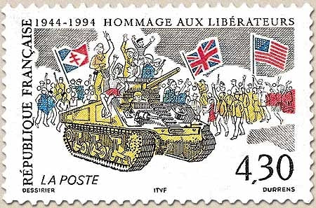 50e anniversaire du débarquement des troupes alliées en Normandie. Hommage aux libérateurs  4f.30 multicolore Y2888