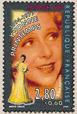 Personnages célèbres. De la scène à l'écran. Yvonne Printemps (1894-1977).  2f.80 + 60c. Multicolore Y2897