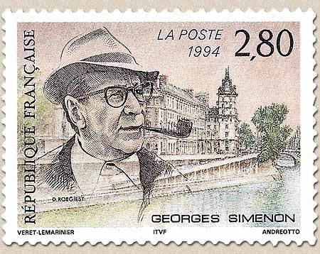Hommage à Georges Simenon (1903-1989). Émission conjointe Belgo-Franco-Suisse. Portrait du romancier 2f.80 Y2911