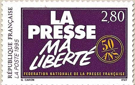 Cinquantenaire de la Fédération nationale de la Presse française. 2f.80 lilas et jaune Y2917