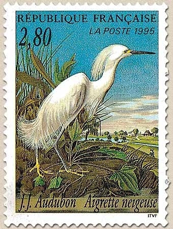 Série Arts décoratifs. Les oiseaux de J.-J. Audubon. Aigrette neigeuse  2f.80 multicolore Y2929