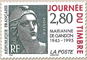 Journée du Timbre. Cinquantenaire de la Marianne de Gandon. Sans surtaxe. Émis en carnet. 2f.80 Y2934