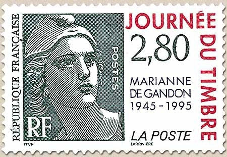 Journée du Timbre. Cinquantenaire de la Marianne de Gandon. Sans surtaxe. Émis en carnet. 2f.80 Y2934