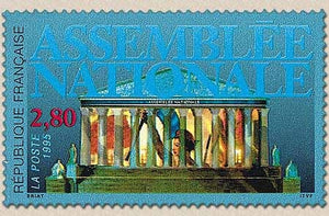 L'Assemblée Nationale. Vue du bâtiment ; Liberté avec drapeau  2f.80 multicolore Y2945