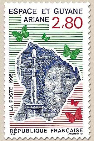 Espace et Guyane ; Ariane. Type du no 2696, sans EUROPA ni le sigle C.E.P.T 2f.80 bleu, rouge et vert (2696) Y2948