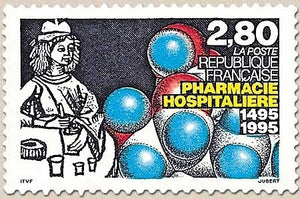 500e anniversaire de la Pharmacie hospitalière. Préparateur d'antan, gélules  2f.80 multicolore Y2968
