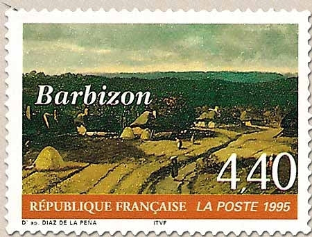 Série touristique. Barbizon. Les chaumières de Barbizon vers 1838-1839. Tableau de Diaz de la Peña.  4f.40 Y2970