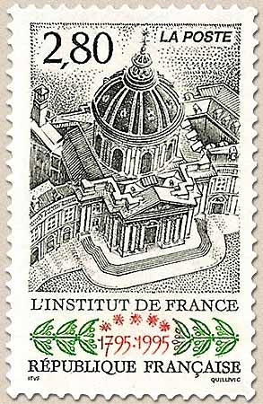 Bicentenaire de l'Institut de France. Vue aérienne  2f.80 noir, vert et brun-orange Y2973
