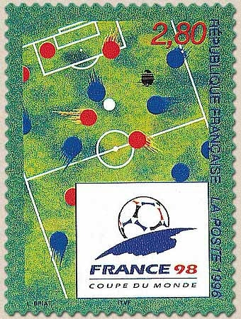 France 98. Coupe du monde de Football Logo sur terrain stylisé  2f.80 multicolore Y2985