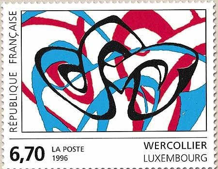 Série européenne d'art contemporain.  Œuvre originale de Wercollier (Luxembourg). 6f.70  noir, rouge et bleu. Y2986