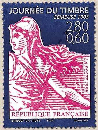 Journée du Timbre. Semeuse 1903. 2f.80+60c. Bleu et rose violacé Y2990