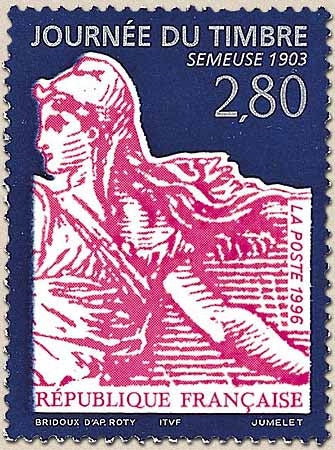 Journée du Timbre. Semeuse 1903, sans surtaxe. Emis en carnet. 2f.80 bleu et rose violacé Y2991