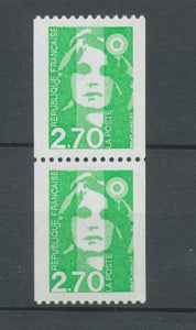 Marianne Bicentenaire paire N°3008 2f.70 vert + 3008a N° rge au dos Y3008aA