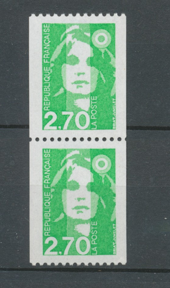 Marianne Bicentenaire paire N°3008 2f.70 vert + 3008a N° rge au dos Y3008aA