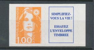 Type Marianne du Bicentenaire N°3009a 1f. Orange + vignette Adhésif Y3009a