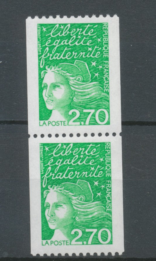 Type Marianne de Luquet N°3100 2f.70 vert + 3100a N° rouge au verso Y3100aA
