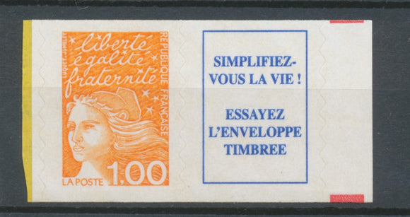 Type Marianne de Luquet N°3101a TI 1f orange + vignette Adhésif Y3101a