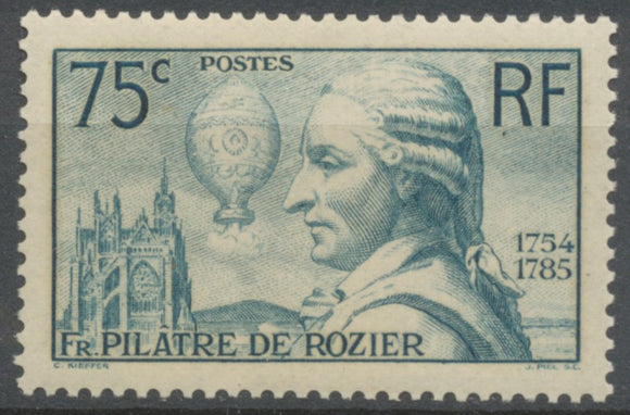 150e anniversaire mort aéronaute Pilâtre de Rozier Cathédrale de Metz et montgolfière  75c. Neuf luxe ** Y313