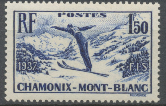 Championnats internationaux de ski, à Chamonix. 1f.50 bleu-violet Neuf luxe ** Y334