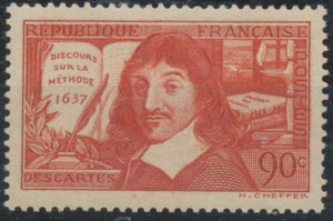 Tricentenaire du Discours de la méthode.Descartes. Discours "sur" la méthode. 90c. Rge-brique Neuf luxe ** Y341