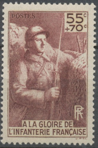 Pour l'érection d'un monument à la gloire de l'infanterie. 55c. + 70c. Brun-violet Neuf luxe ** Y386