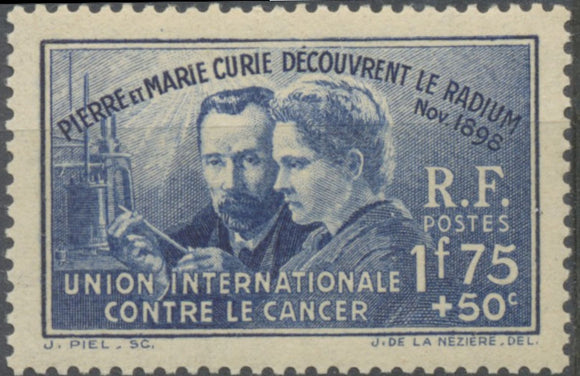 40e anniversaire de la découverte du radium. Pierre et Marie Curie. 1f.75 + 50c. Outremer Neuf luxe ** Y402