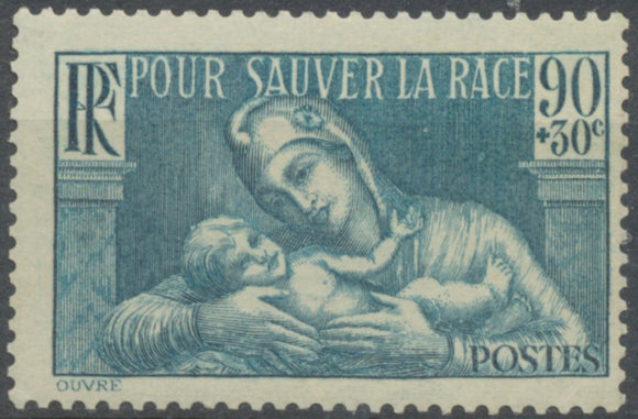 Au profit Société de prophylaxie sanitaire et morale. Type de 1937. 90c. +30c. Bleu-vert (356) Neuf luxe ** Y419