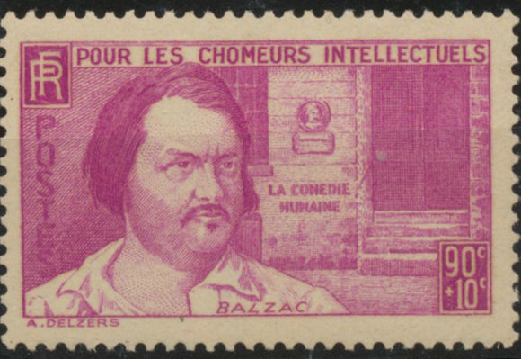 Au profit des Chômeurs intellectuels. Honoré de Balzac (1799-1850). 90c. + 10c. Lilas-rose Neuf luxe ** Y438