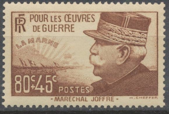 Au profit des oeuvres de guerre. Joseph Joffre (1852-1931), Maréchal de France. 80c. + 45c. Neuf luxe ** Y454