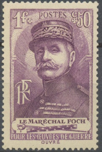 Au profit des oeuvres de guerre. F. Foch, Maréchal de France, de GB et de Pologne. 1f. + 50c. Violet Neuf luxe ** Y455